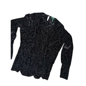 Lauren Ralph Lauren Peplum‎ Top Women 2X Black Floral Paisley Burnout Velvet New
